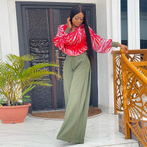 Statement Lantern Sleeve Shirt and Wide-Leg Trousers Casual Set