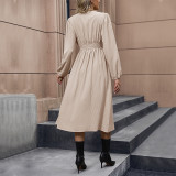 Solid Color Long Sleeve Slit Midi Dresses
