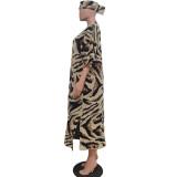 Casual Knitted Leopard Print Cardigan Jacket With headscarf