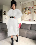 Winter Solid Color Long Sleeve Fringed Sweater Dress