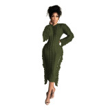 Winter Solid Color Long Sleeve Fringed Sweater Dress