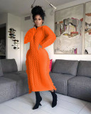 Winter Solid Color Long Sleeve Fringed Sweater Dress