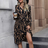 Casual Long Sleeve V Neck Printed Midi Dresses