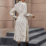 Amazon Lapel Shirt Dress 2023 Autumn Long Sleeve Buttoned Printed Dresses