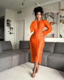 Winter Solid Color Long Sleeve Fringed Sweater Dress