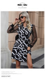 Autumn Letter Printed V Neck Club Dresses