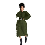 Winter Solid Color Long Sleeve Fringed Sweater Dress
