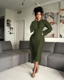 Winter Solid Color Long Sleeve Fringed Sweater Dress