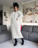 Winter Solid Color Long Sleeve Fringed Sweater Dress