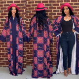 Fashion Printed Long Sleeve Thin Cloak Long Cardigan Coat