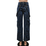 Bring The Fun Casual denim Cargo Pants Black/Blue
