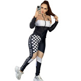 Casual Long Sleeves High Neck Zipper 2 Piece Printed Trousers Set