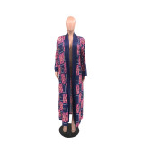 Fashion Printed Long Sleeve Thin Cloak Long Cardigan Coat