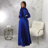 Women Autumn Sexy Long Lantern Sleeve V Neck Maxi Ruched Dress