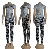 Fashion Short Sleeve Printed Sportswear Two Piece Set