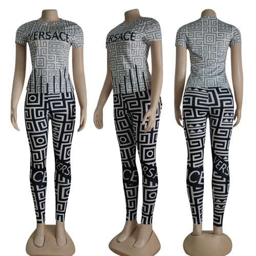 Fashion Short Sleeve Printed Sportswear Two Piece Set