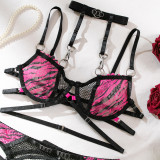 Seductive Neck Strap and Metal Clips Lace and Mesh Combo Suspender Belt lingerie Set