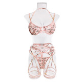Embroidered Floral Cut-Out Chain Detail Lingerie Set