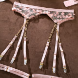 Embroidered Floral Cut-Out Chain Detail Lingerie Set