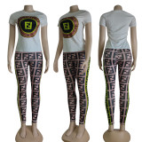 Fashion Short Sleeve Printed Sportswear Two Piece Set