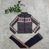 Fashion Long Sleeve High Neck Printed Zipper Sweatshirt Two Pieces