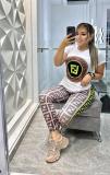 Fashion Short Sleeve Printed Sportswear Two Piece Set