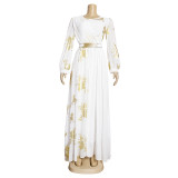 Muslim Dresses Women Fashion Kaftan Boubou Chiffon Dress Butterfly Print Long Sleeve Ankara Dashiki Party Gown