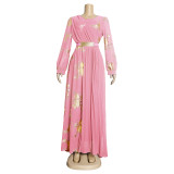 Muslim Dresses Women Fashion Kaftan Boubou Chiffon Dress Butterfly Print Long Sleeve Ankara Dashiki Party Gown