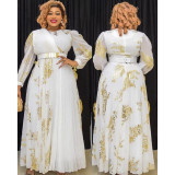 Muslim Dresses Women Fashion Kaftan Boubou Chiffon Dress Butterfly Print Long Sleeve Ankara Dashiki Party Gown