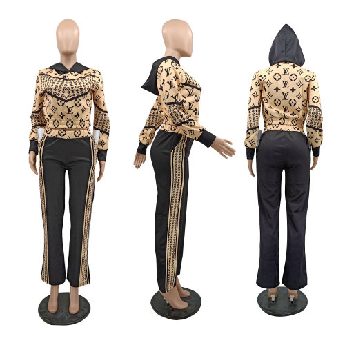 Casual Sportswear Zipper Hooded Sweatshirts Wide Leg Two-piece Set