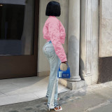 Star Embossed Thumb Buckle Padded Warm Jacket