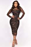 Women's See-Through Mesh Sling Print Sexy Two Piece Dress