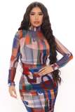 Women's See-Through Mesh Sling Print Sexy Two Piece Dress