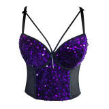 Sparkling Mesh and Velvet Beaded Embroidery and Sexy Straps Crop Top