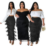 High-waisted Splicing Fringe Party Pencil Skirt
