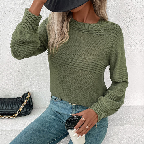 Solid Color Long Sleeve Women's Pullover Sweater