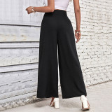 Solid Color Belted Wide-Leg Pants - Women
