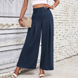 Solid Color Belted Wide-Leg Pants - Women