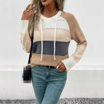 Casual Color Block Hooded Pullover Sweater