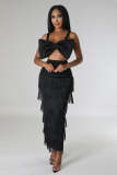 High-waisted Splicing Fringe Party Pencil Skirt