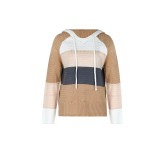 Casual Color Block Hooded Pullover Sweater