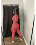 Solid Color Sweater Knitted Hoodie Trousers Two Pieces Set