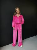 Versatile Velvet Set - Zipper Collar Jacket and Wide Leg Pants