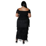 High-waisted Splicing Fringe Party Pencil Skirt