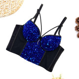 Sparkling Mesh and Velvet Beaded Embroidery and Sexy Straps Crop Top