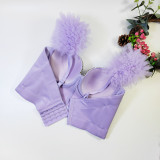 Removable Shoulder Straps and Ruffle Details Cute Purple Bustie