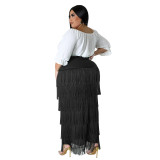 High-waisted Splicing Fringe Party Pencil Skirt