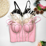 Beaded and Rhinestone Detailing Dazzling Fishbone Bustier