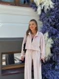 Versatile Velvet Set - Zipper Collar Jacket and Wide Leg Pants