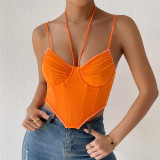 Fishbone Rhombus Design Mesh Camisole